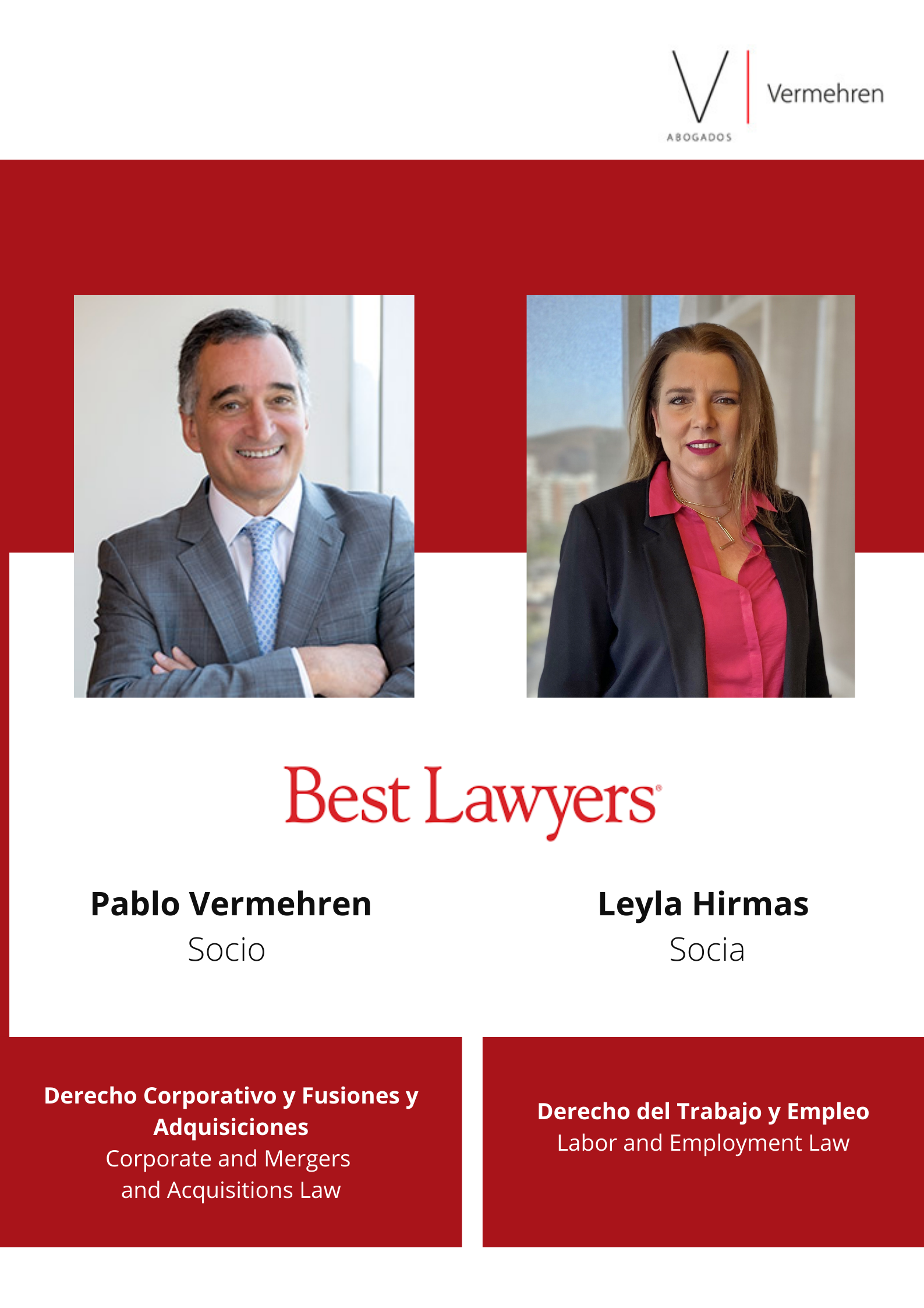 PABLO VERMEHREN Y LEYLA HIRMAS  NUEVAMENTE RANKEADOS EN BEST LAWYERS